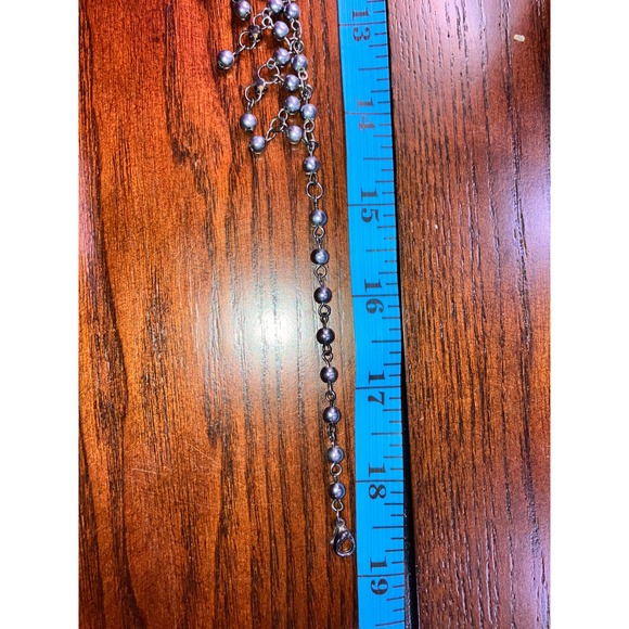 Rhinestones and Silver-Tone Beads on Gray Chain Necklace Vintage! - Picture 7 of 9